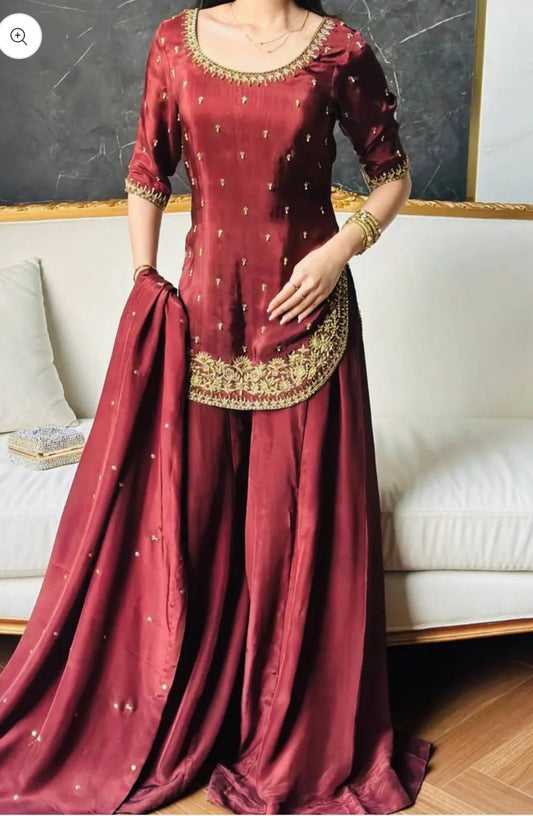 Premium Natural Crepe Silk Festive Wear Suit Set with Dupatta in Germany