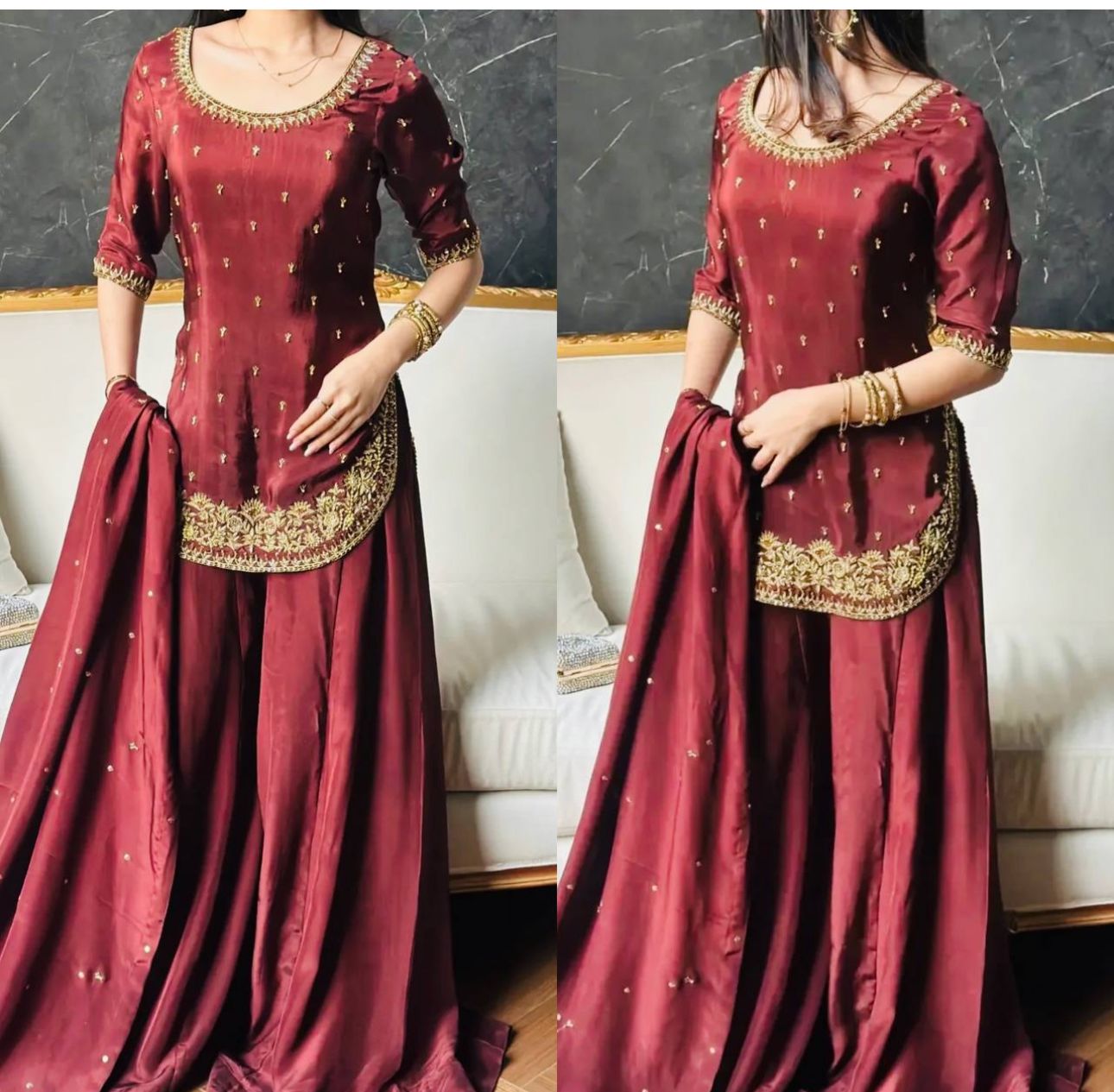 Premium Natural Crepe Silk Festive Wear Suit Set with Dupatta in Germany