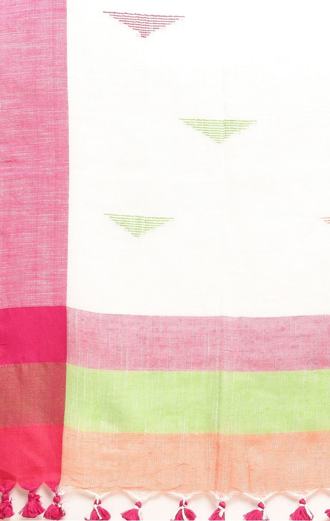 White & Pink Geometric Design Pure Cotton Taant Saree in Germany(Onam Saree)