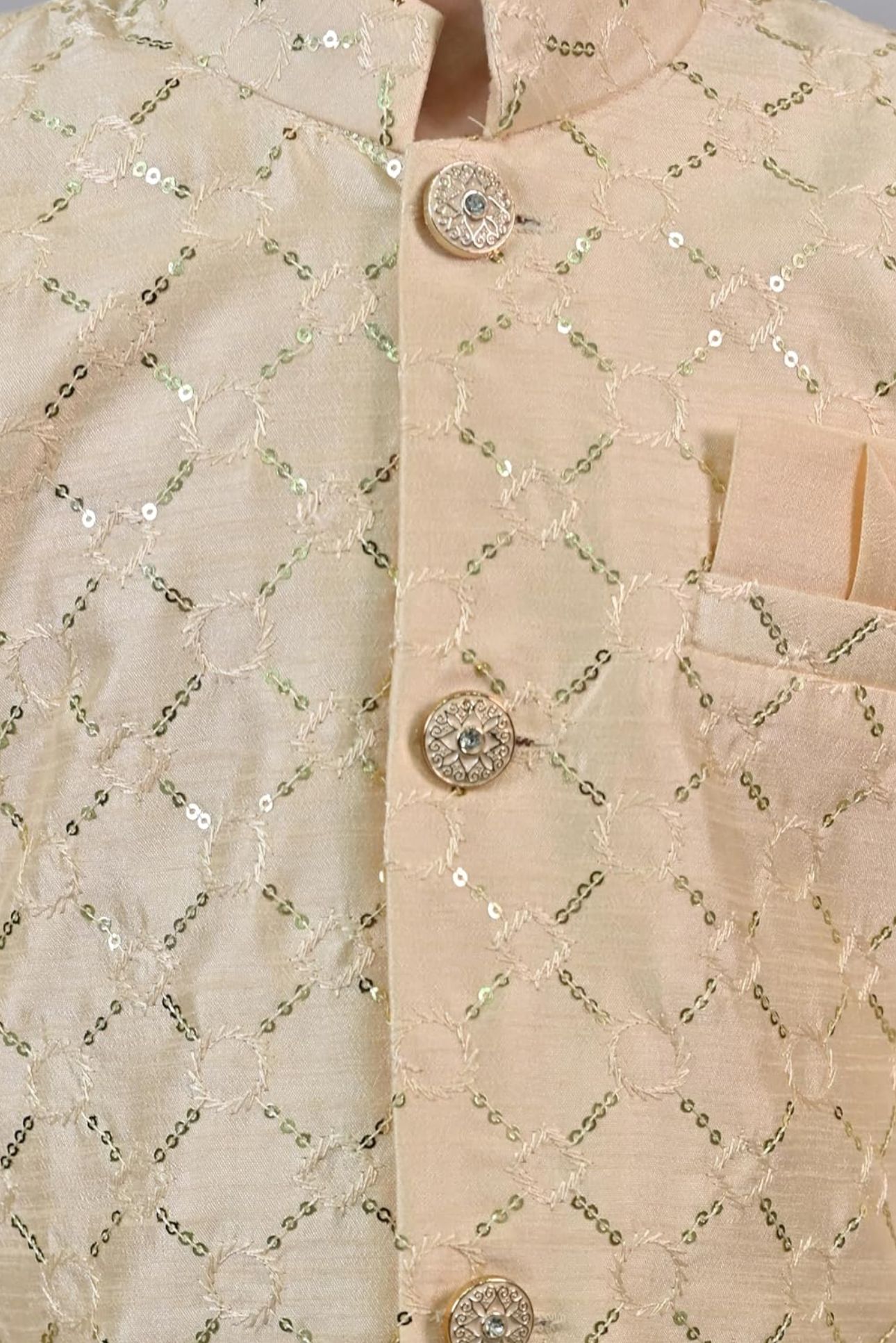 Biege Kids Ethnic Sequin Embellished Indo-Western Kurta and Trouser Set for Boys in Germany
