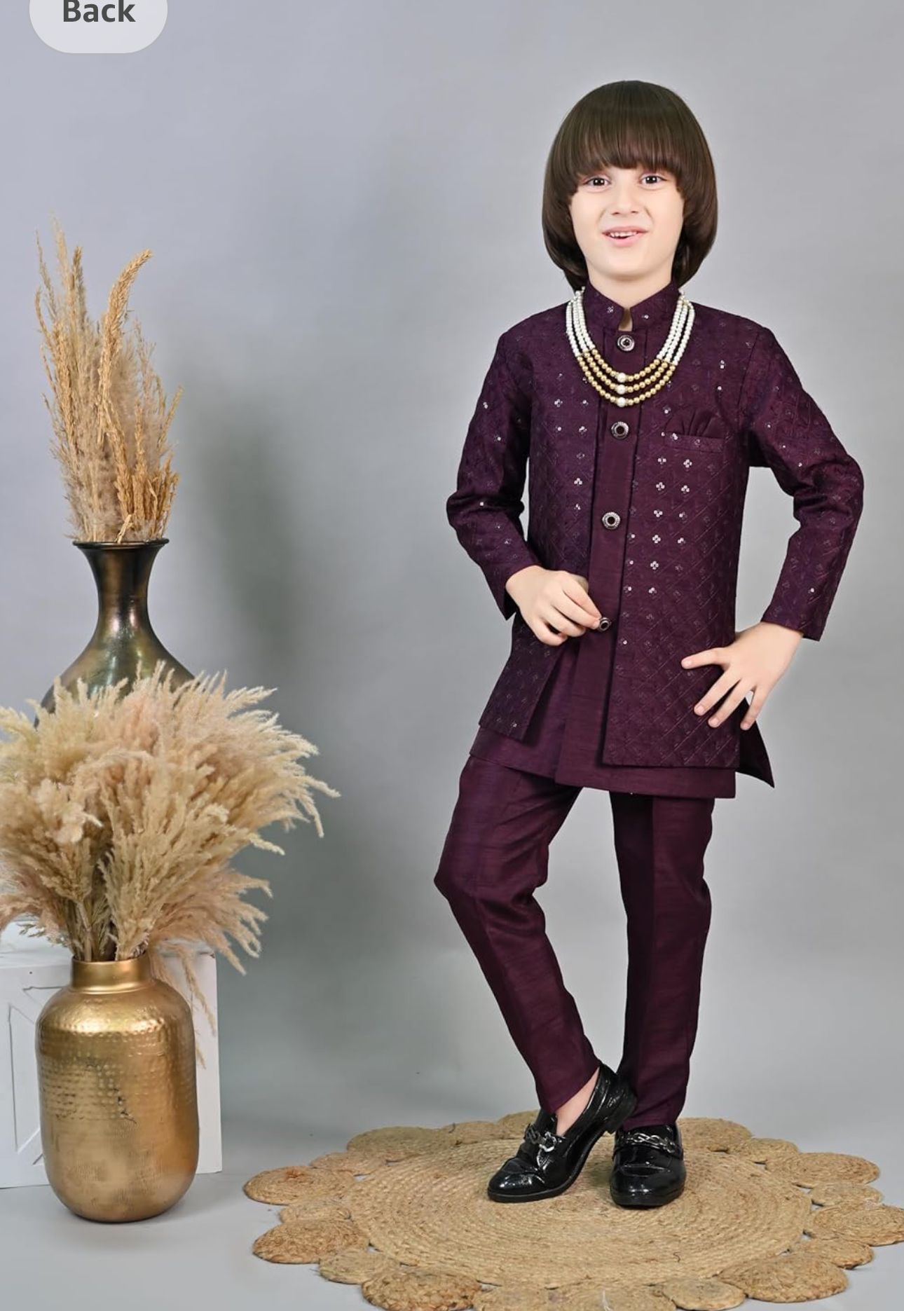 Wine Kids Ethnic Sequin Embellished Indo-Western Kurta and Trouser Set for Boys in Germany