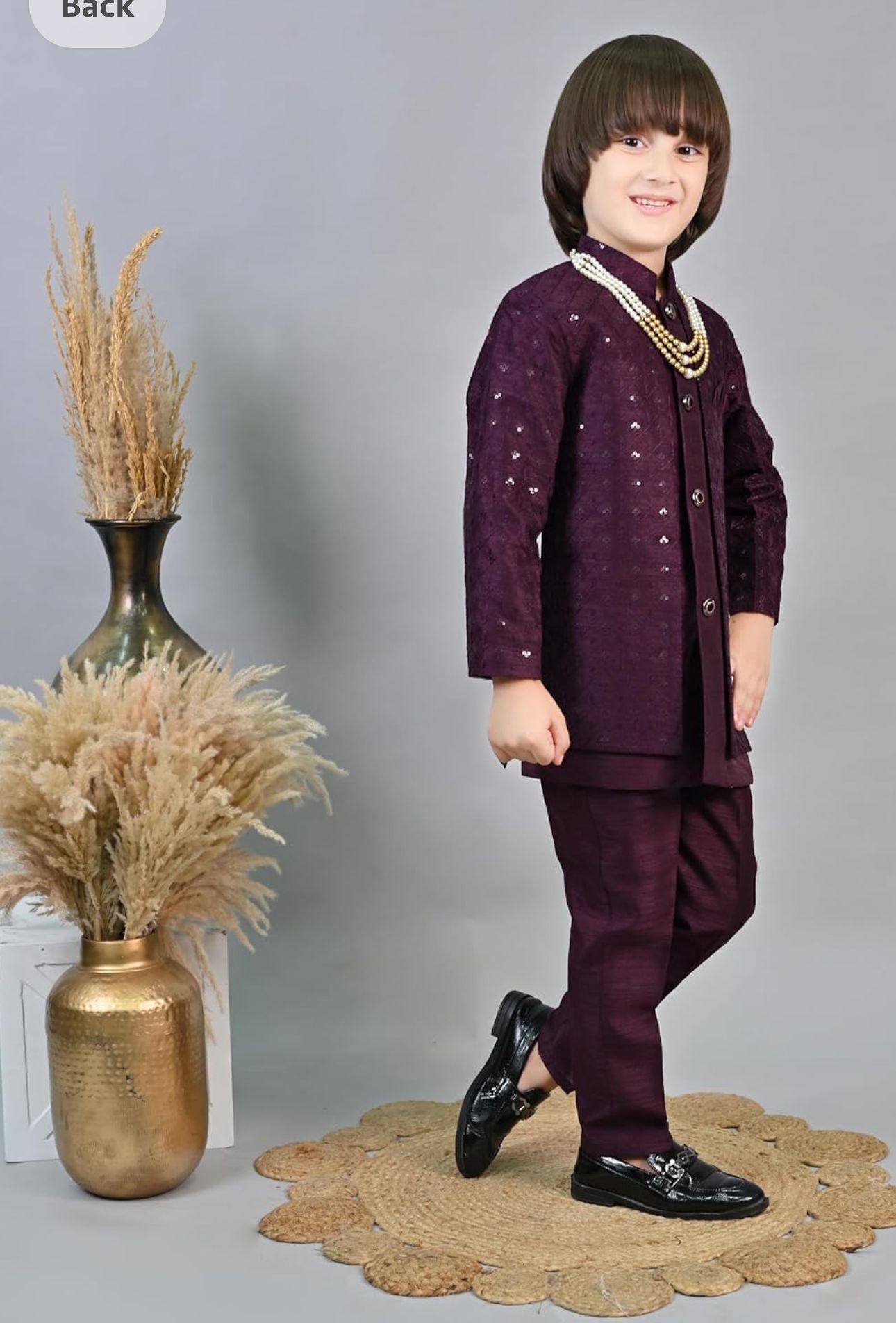 Wine Kids Ethnic Sequin Embellished Indo-Western Kurta and Trouser Set for Boys in Germany