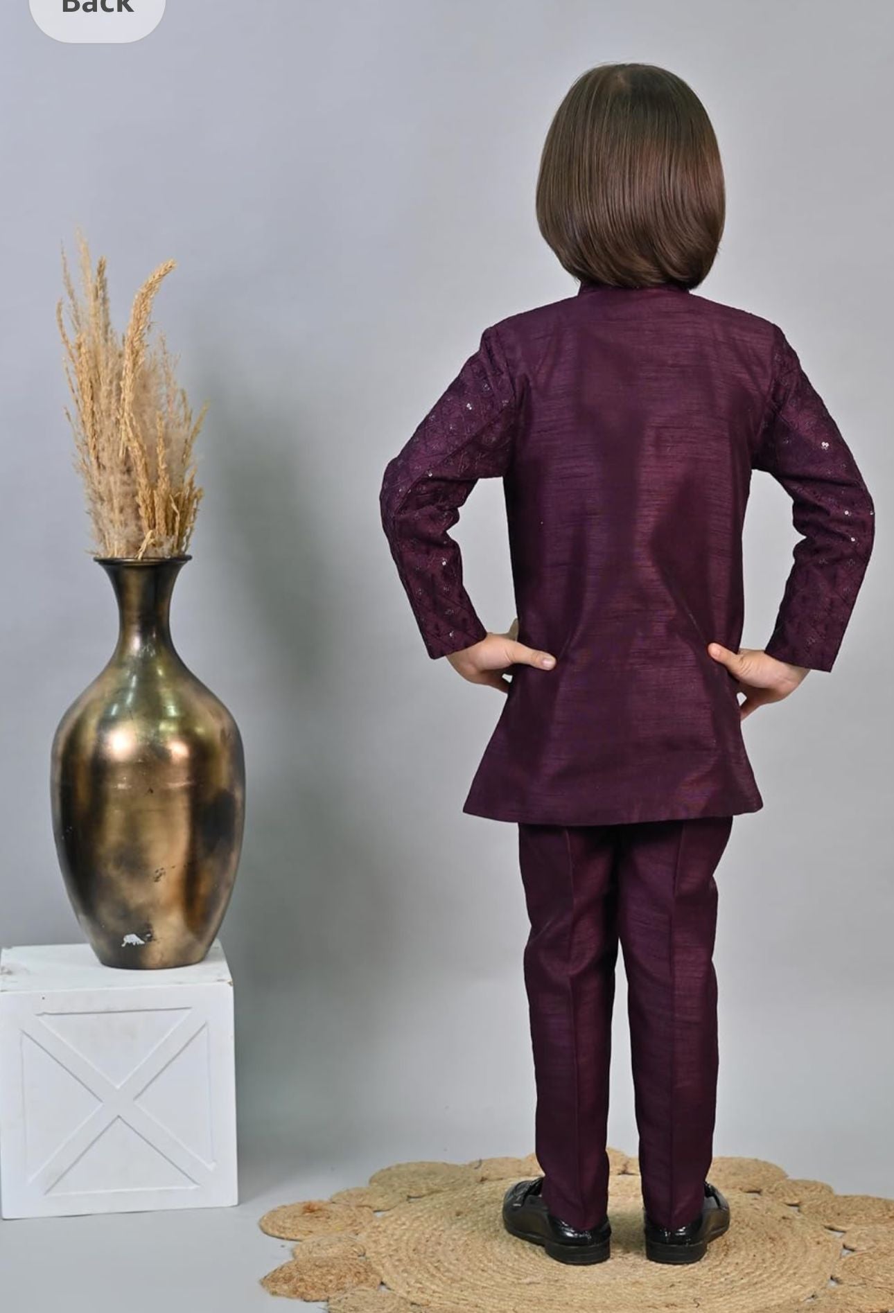 Wine Kids Ethnic Sequin Embellished Indo-Western Kurta and Trouser Set for Boys in Germany