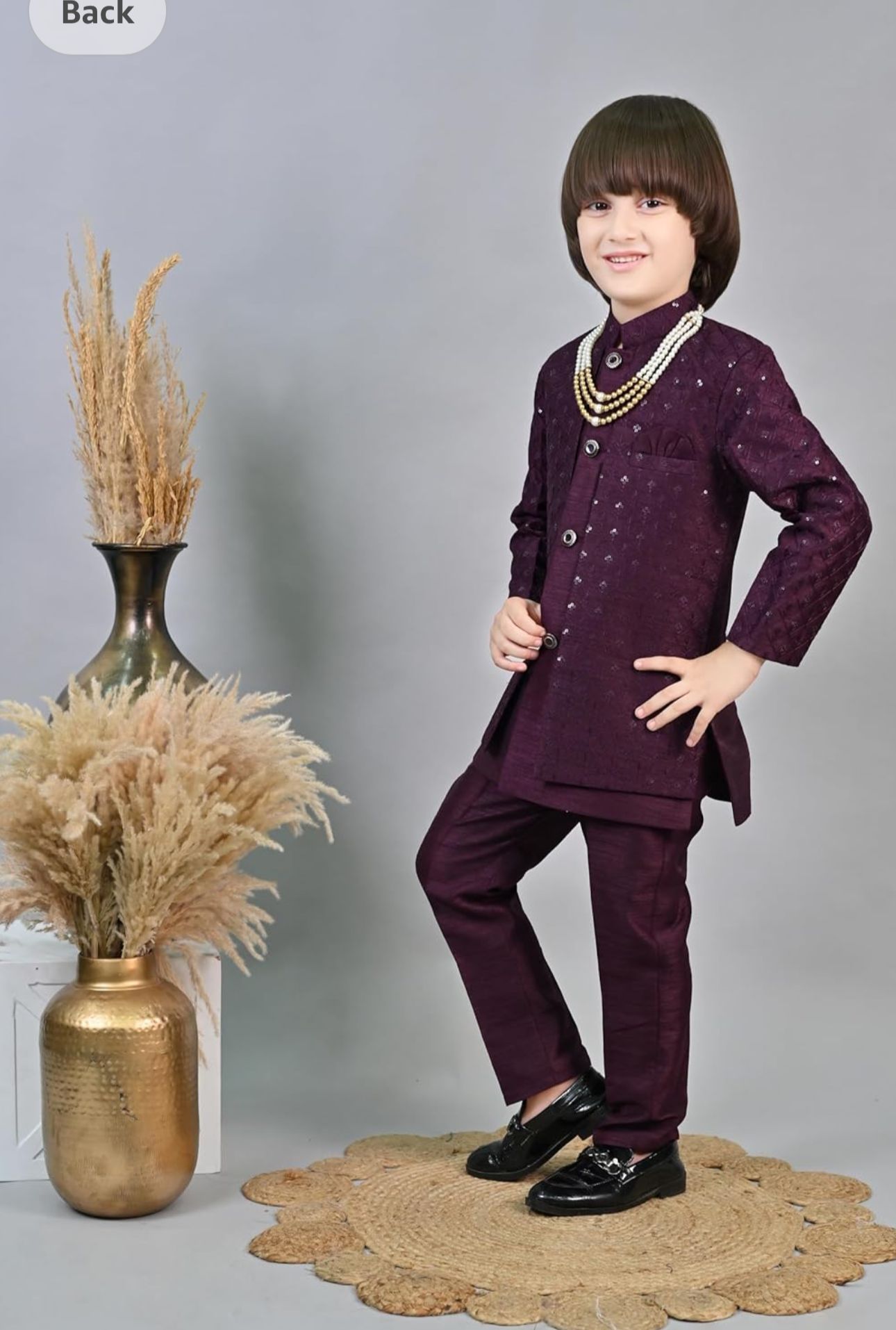Wine Kids Ethnic Sequin Embellished Indo-Western Kurta and Trouser Set for Boys in Germany