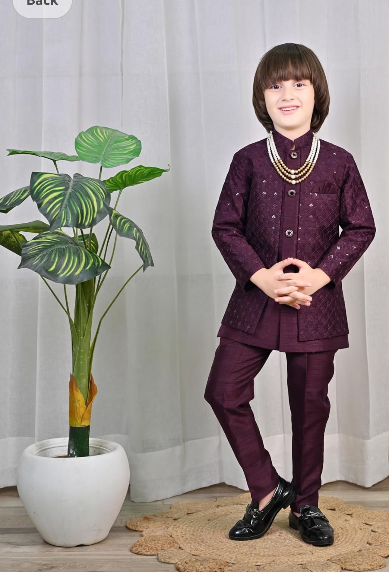 Wine Kids Ethnic Sequin Embellished Indo-Western Kurta and Trouser Set for Boys in Germany