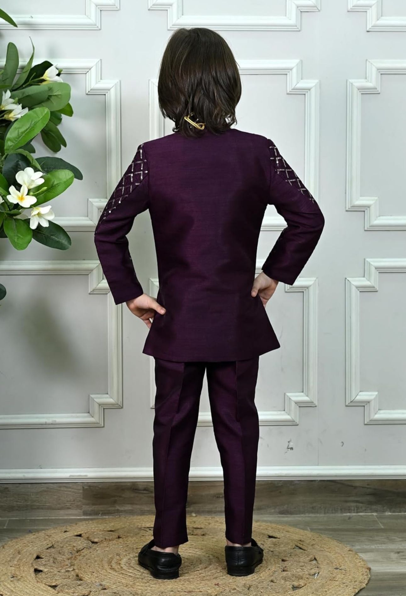 Boys' Woven Brocade Jodhpuri Bandhgala Suit Set with Pearl Mala | Kids Indo-Western Ethnic Receptions Dress in Germany