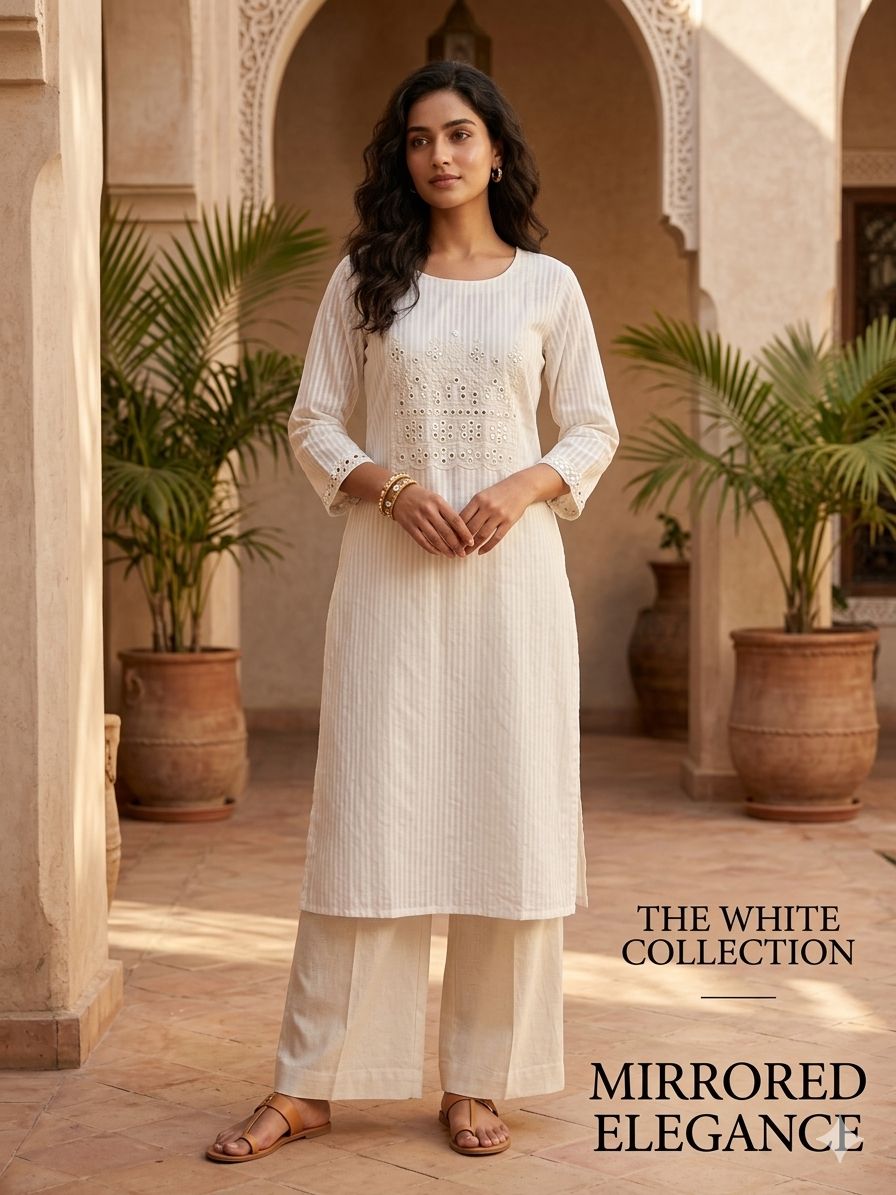 White mirror work striped kurti in Berlin