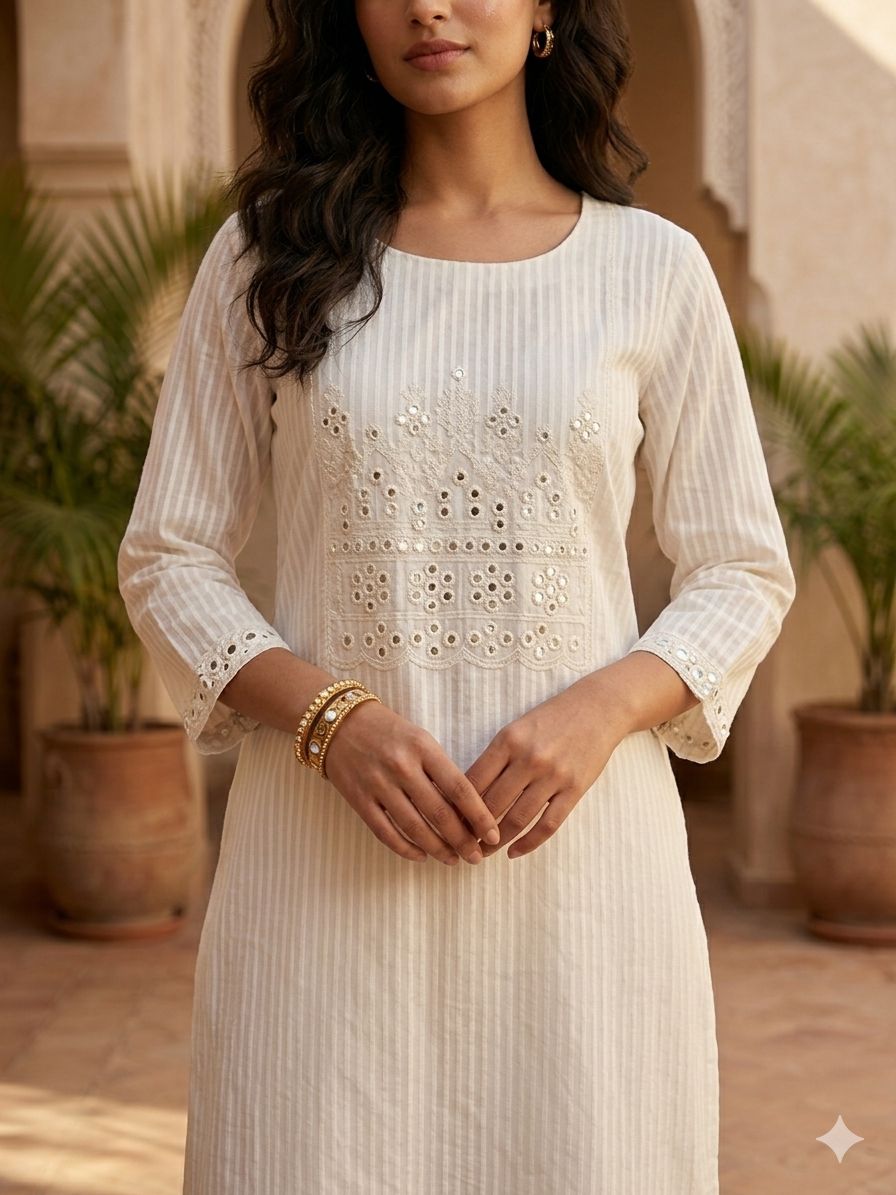 White mirror work striped kurti in Berlin