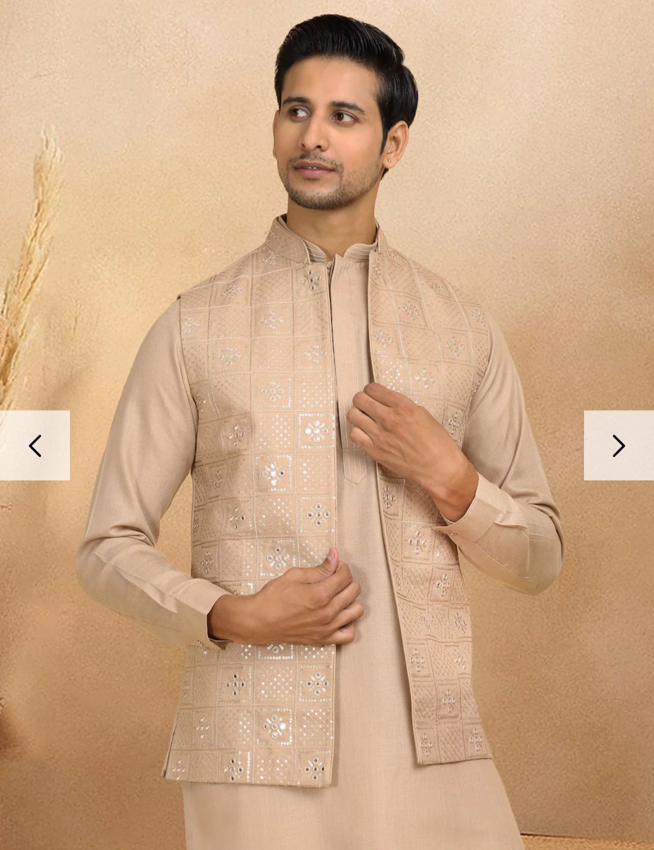 Cotton Regular Straight Kurta Trouser With Sequin Embroidery Open Nehru Jacket Set in Germany