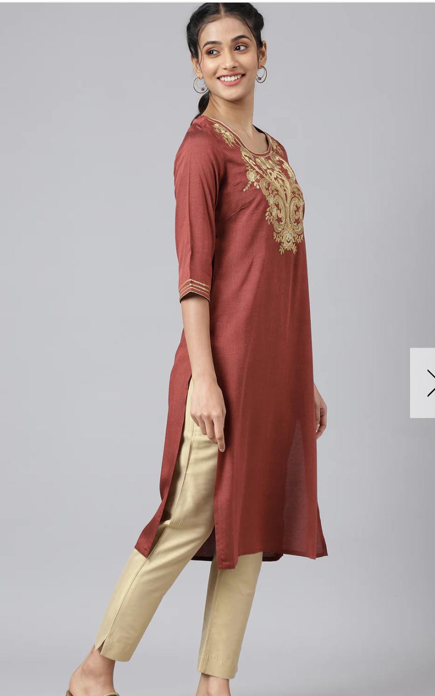 Peach Rayon Dori Embroidered kurta in Germany
