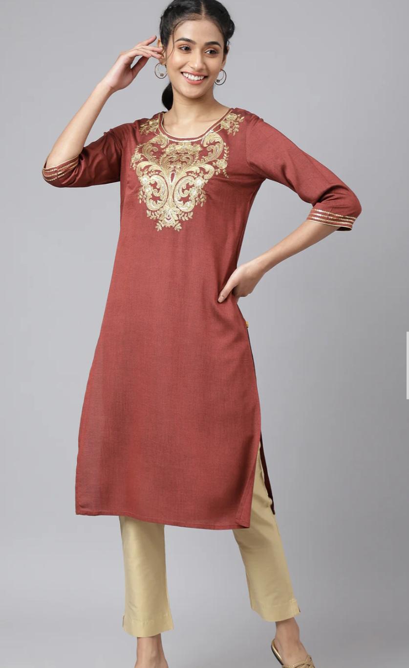 Peach Rayon Dori Embroidered kurta in Germany