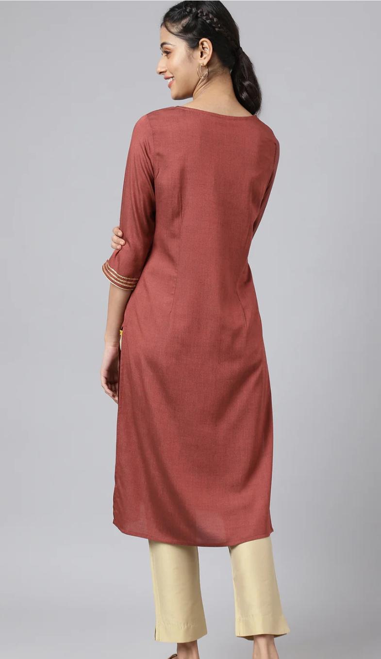 Peach Rayon Dori Embroidered kurta in Germany