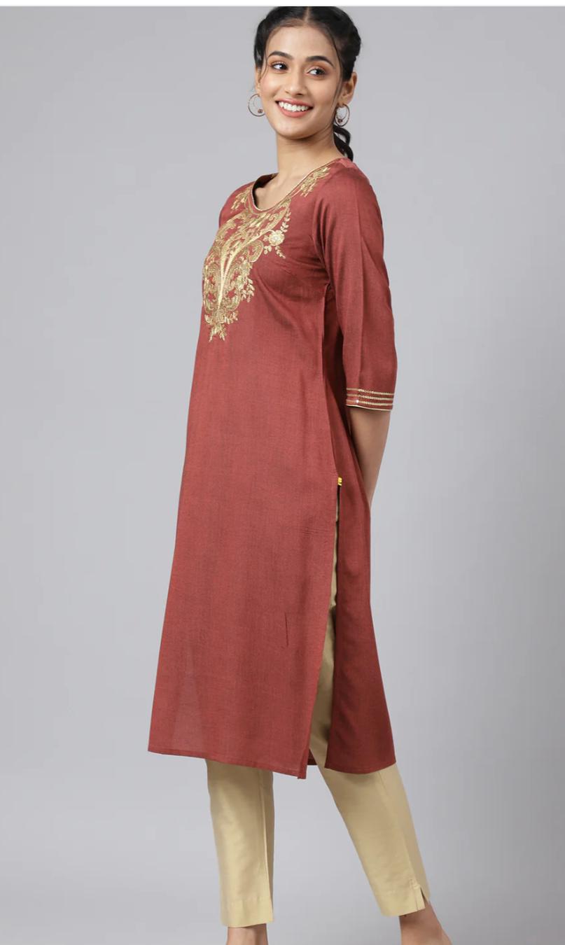 Peach Rayon Dori Embroidered kurta in Germany