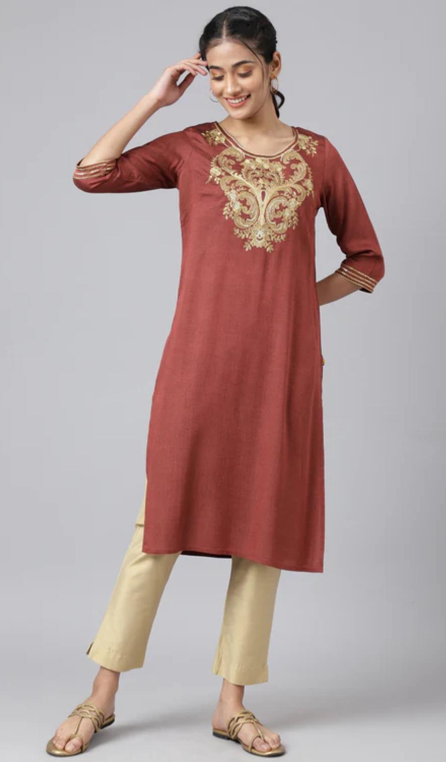 Peach Rayon Dori Embroidered kurta in Germany