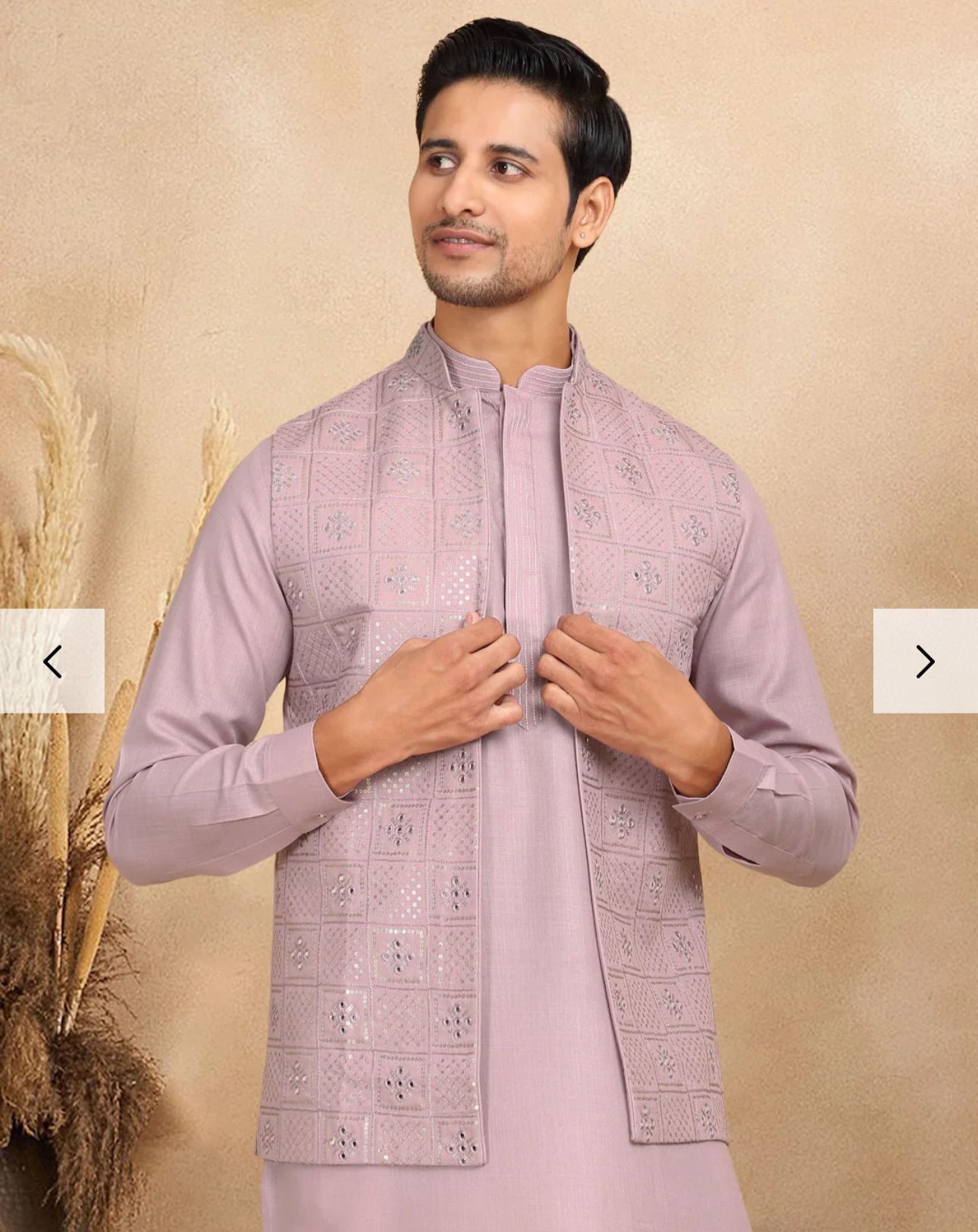 Cotton Regular Straight Kurta Trouser With Sequin Embroidery Open Nehru Jacket Set in Germany (Copy)
