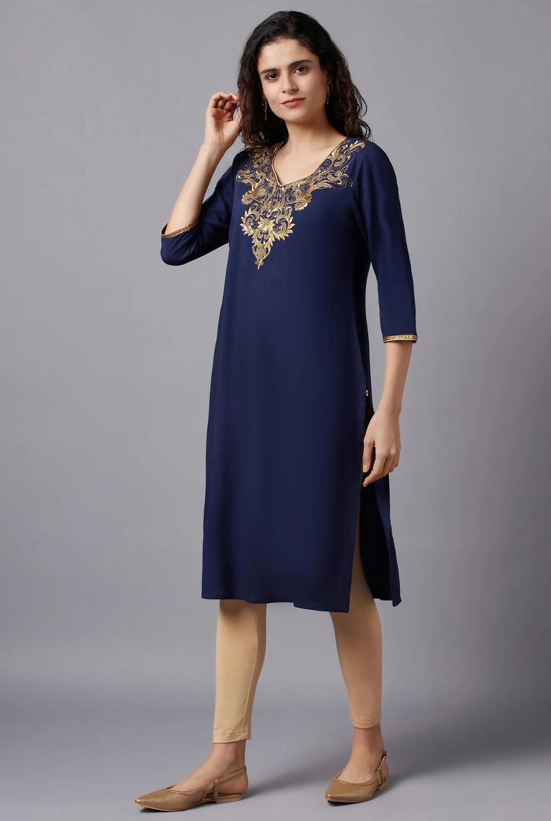 Blue Floral Printed kurta In Germany