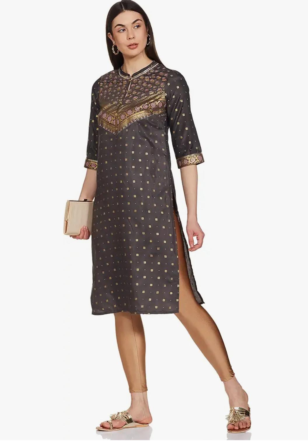 Women's Polyester Straight Fit Ultimate Ornamental Mandarin Collar Kurta in Germany