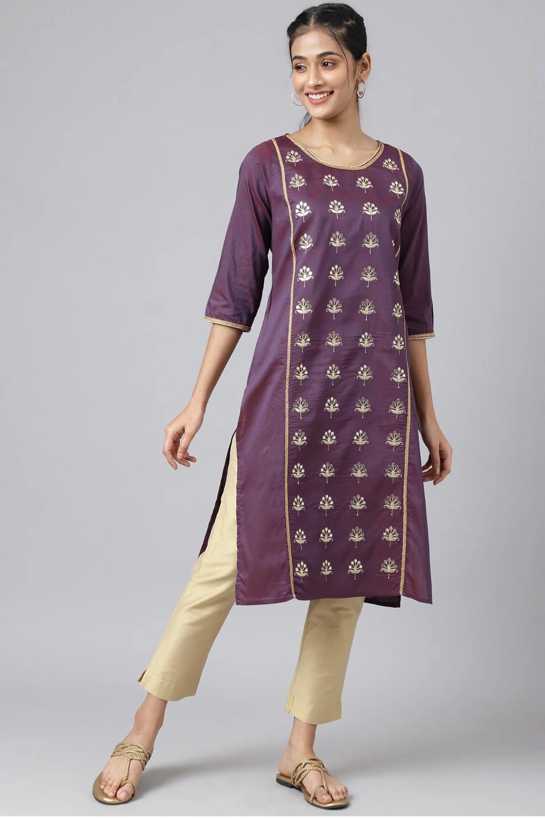 Purple Zari Embroidered Ethnic kurti in Germany
