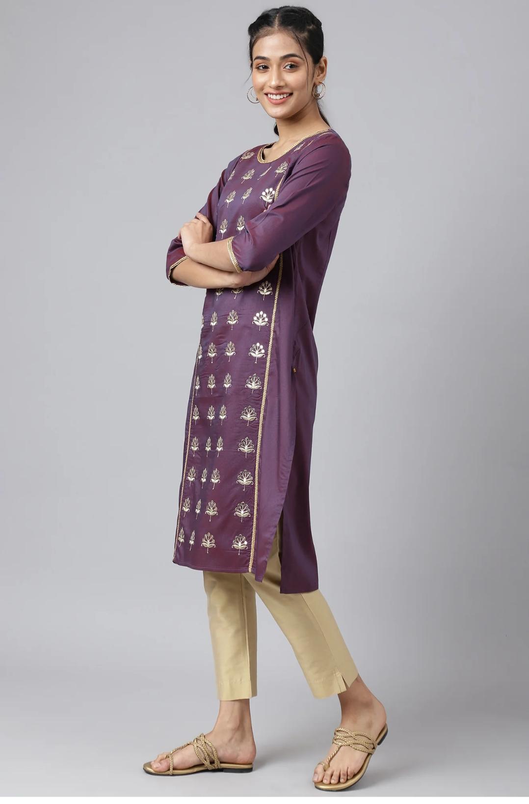 Purple Zari Embroidered Ethnic kurti in Germany