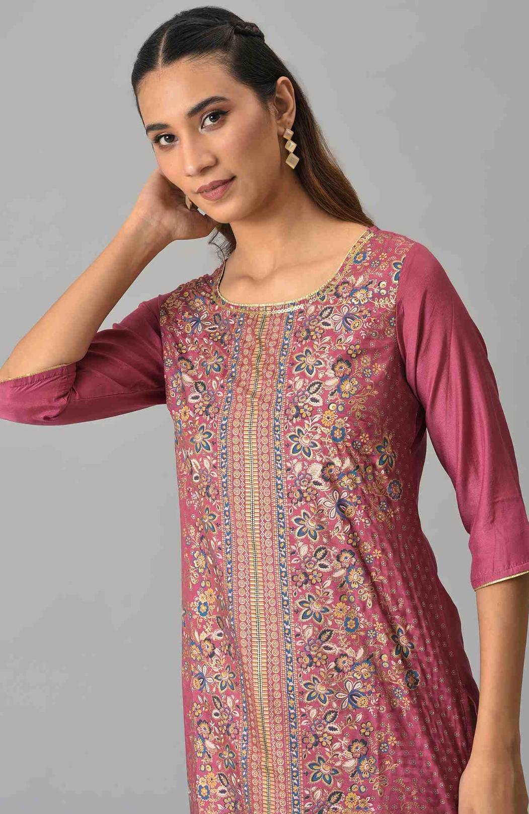 Pink Floral Printed Sequined Ethnic kurta in Germany