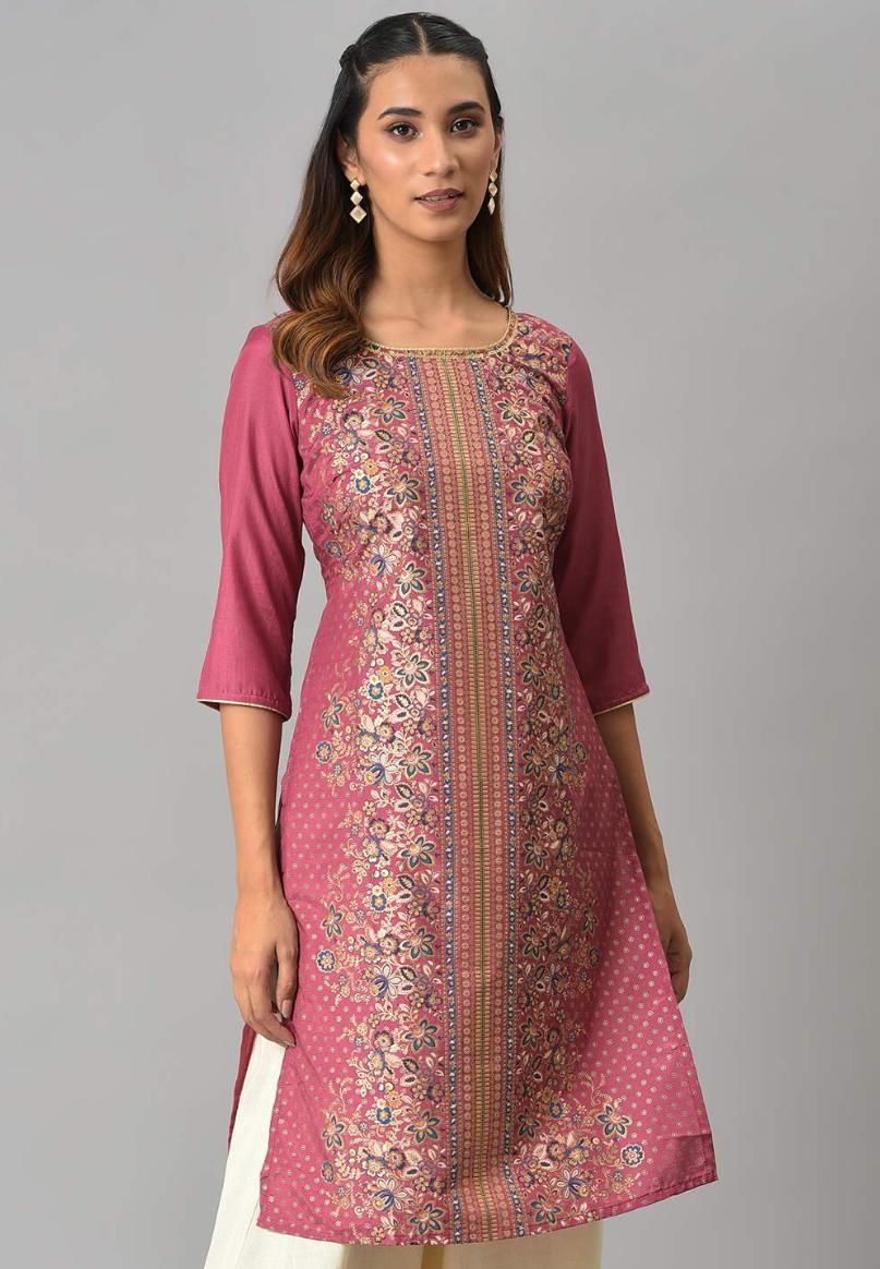 Pink Floral Printed Sequined Ethnic kurta in Germany