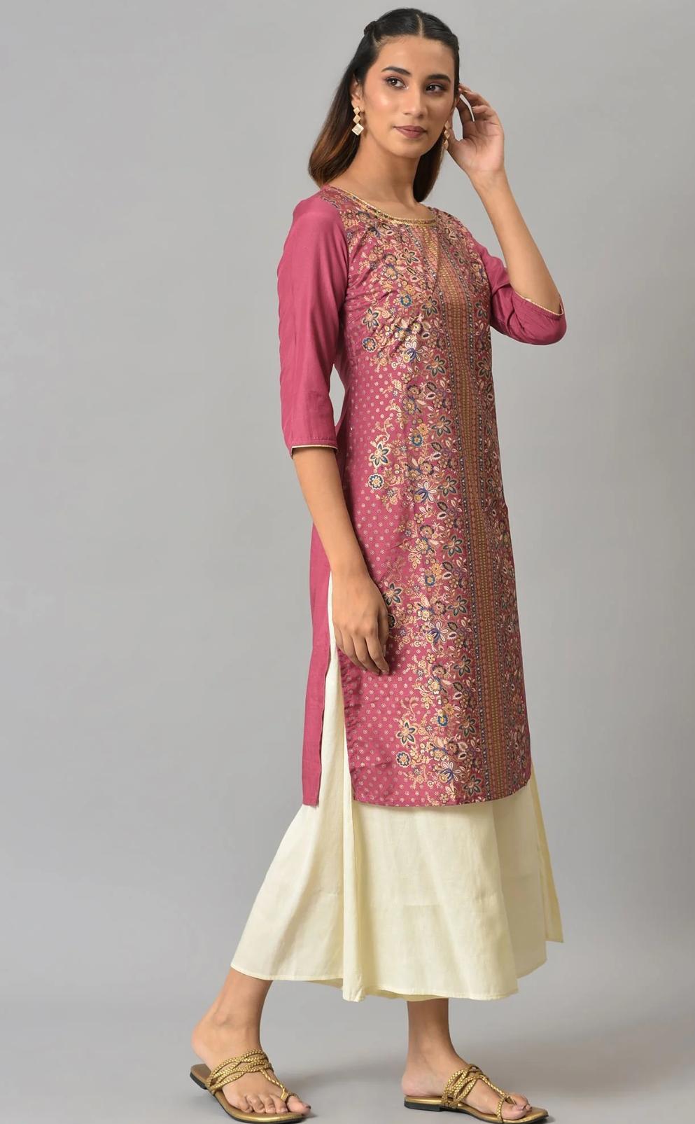 Pink Floral Printed Sequined Ethnic kurta in Germany