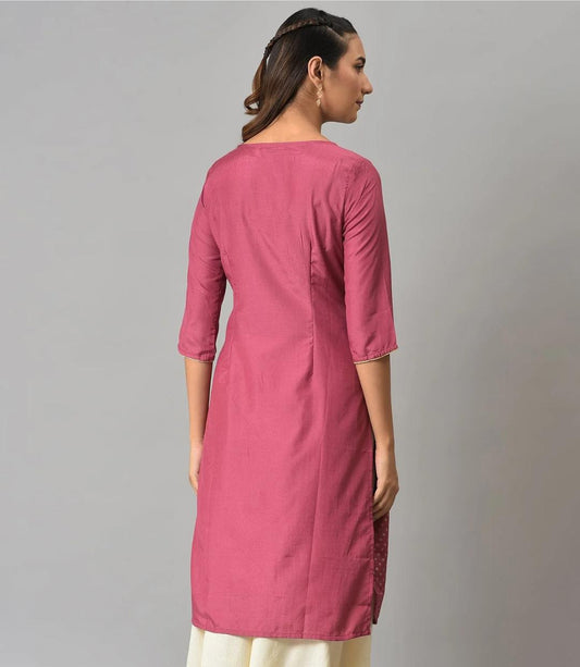 Pink Floral Printed Sequined Ethnic kurta embroidery and fabric detail - Neha Couture Indian Fashion