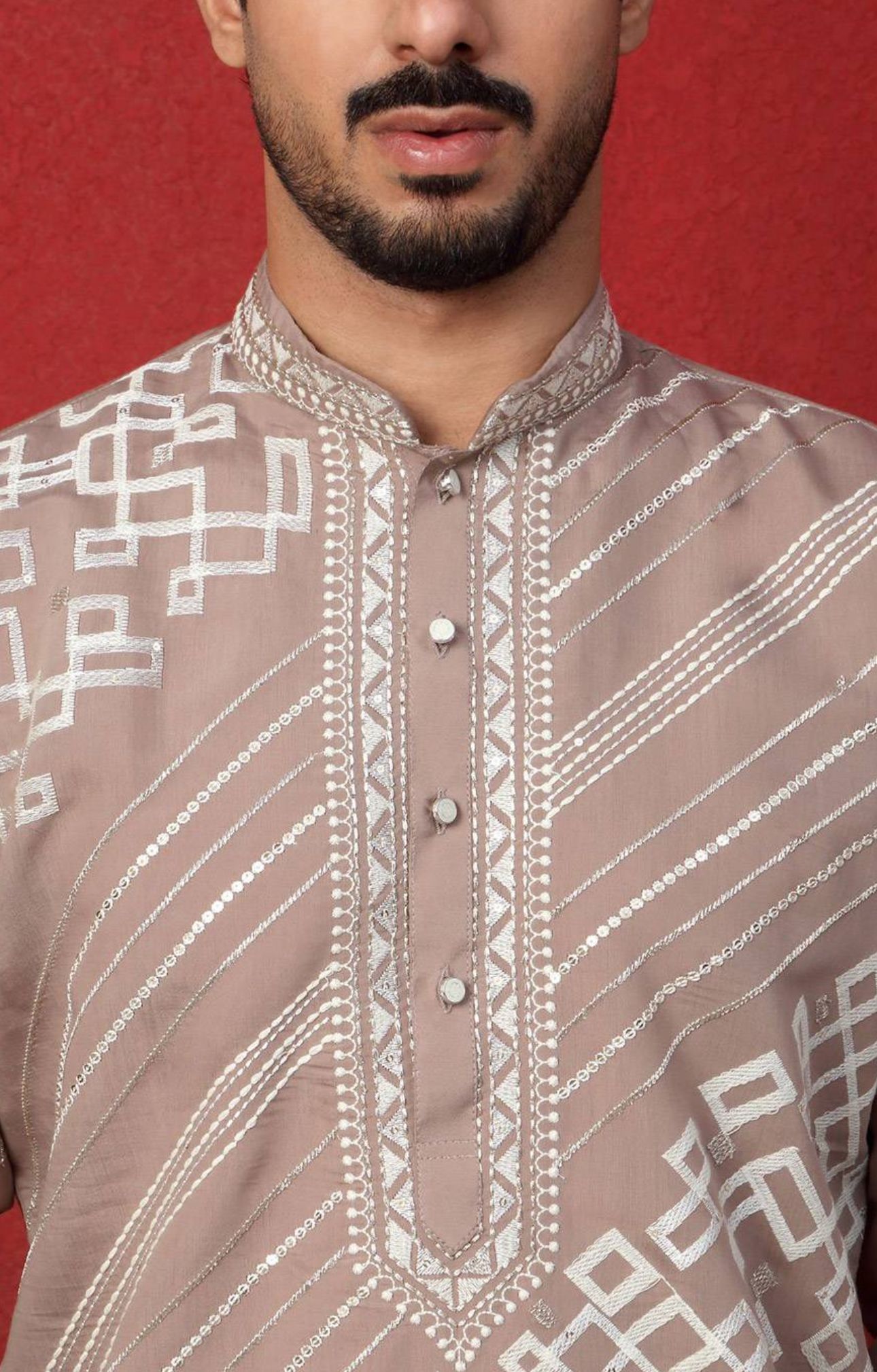 Geometric Embroidered Mandarin Collar Cotton Silk Straight Kurta in Germany