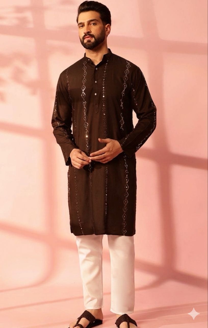 Men Embroidered Regular Mirror Work Pure Cotton Kurta with Pyjamas