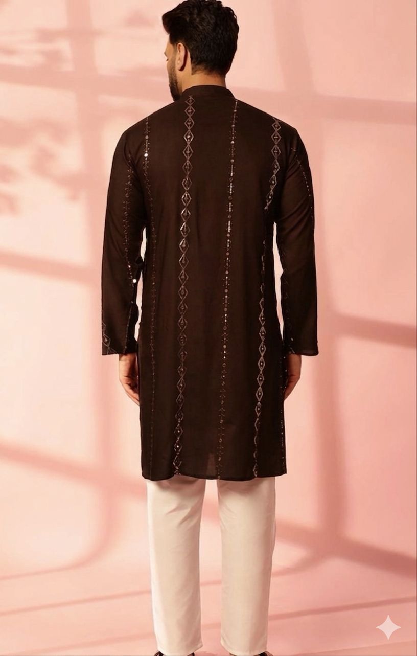 Men Embroidered Regular Mirror Work Pure Cotton Kurta with Pyjamas