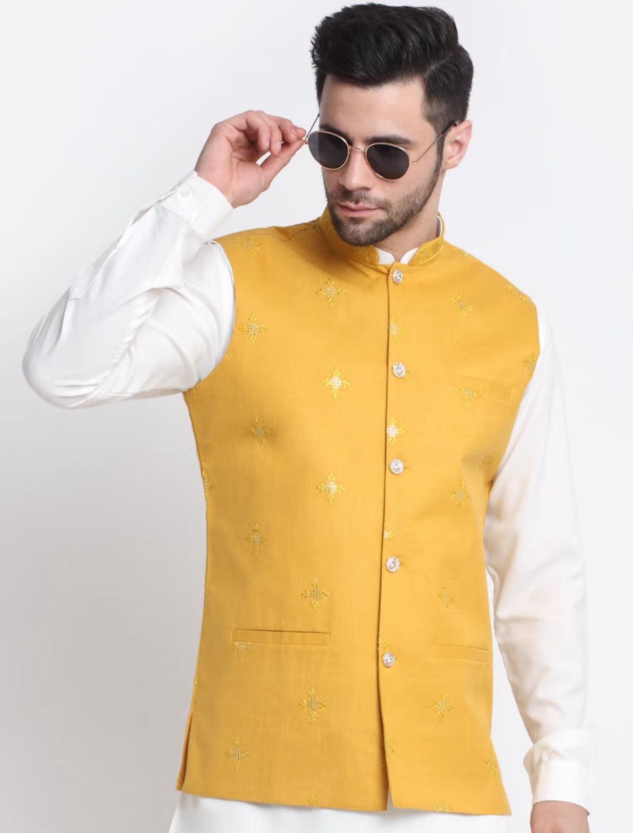 Mens Yellow Silk Embroidered Sequence Jacket in Berlin