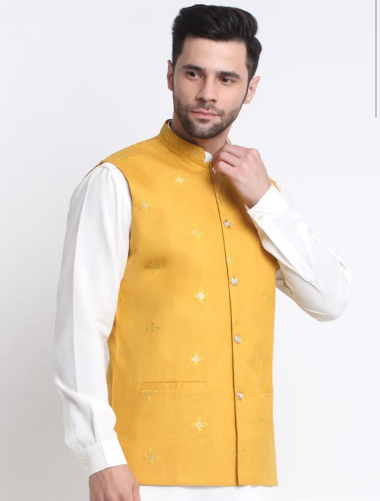 Mens Yellow Silk Embroidered Sequence Jacket in Berlin