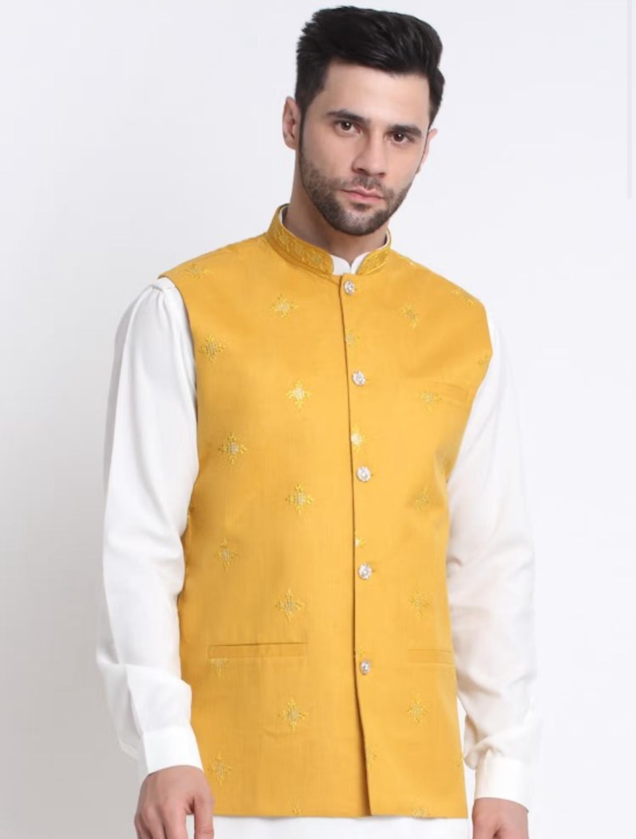 Mens Yellow Silk Embroidered Sequence Jacket in Berlin