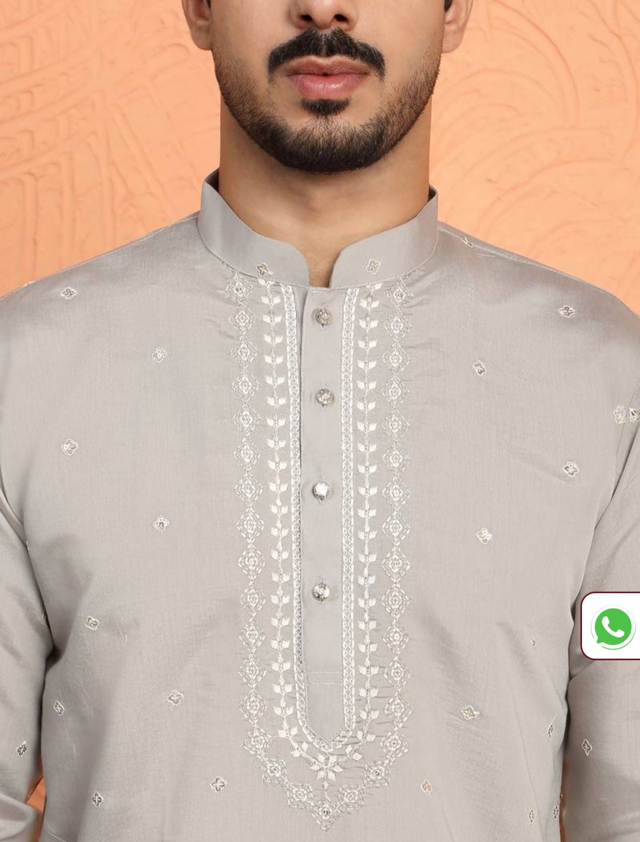 Cotton Silk Yoke Design Embroidered Grey Kurta in Germany