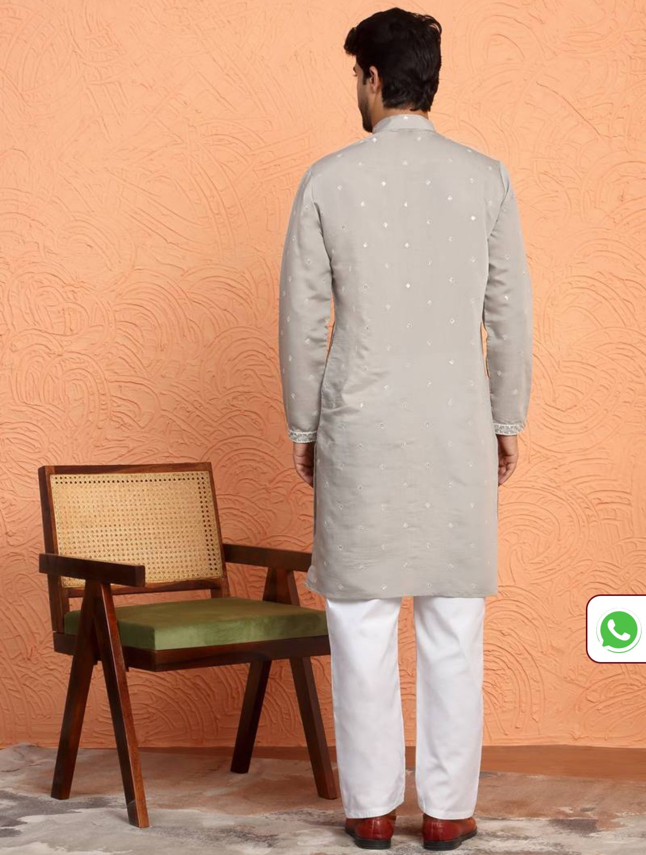 Cotton Silk Yoke Design Embroidered Grey Kurta in Germany
