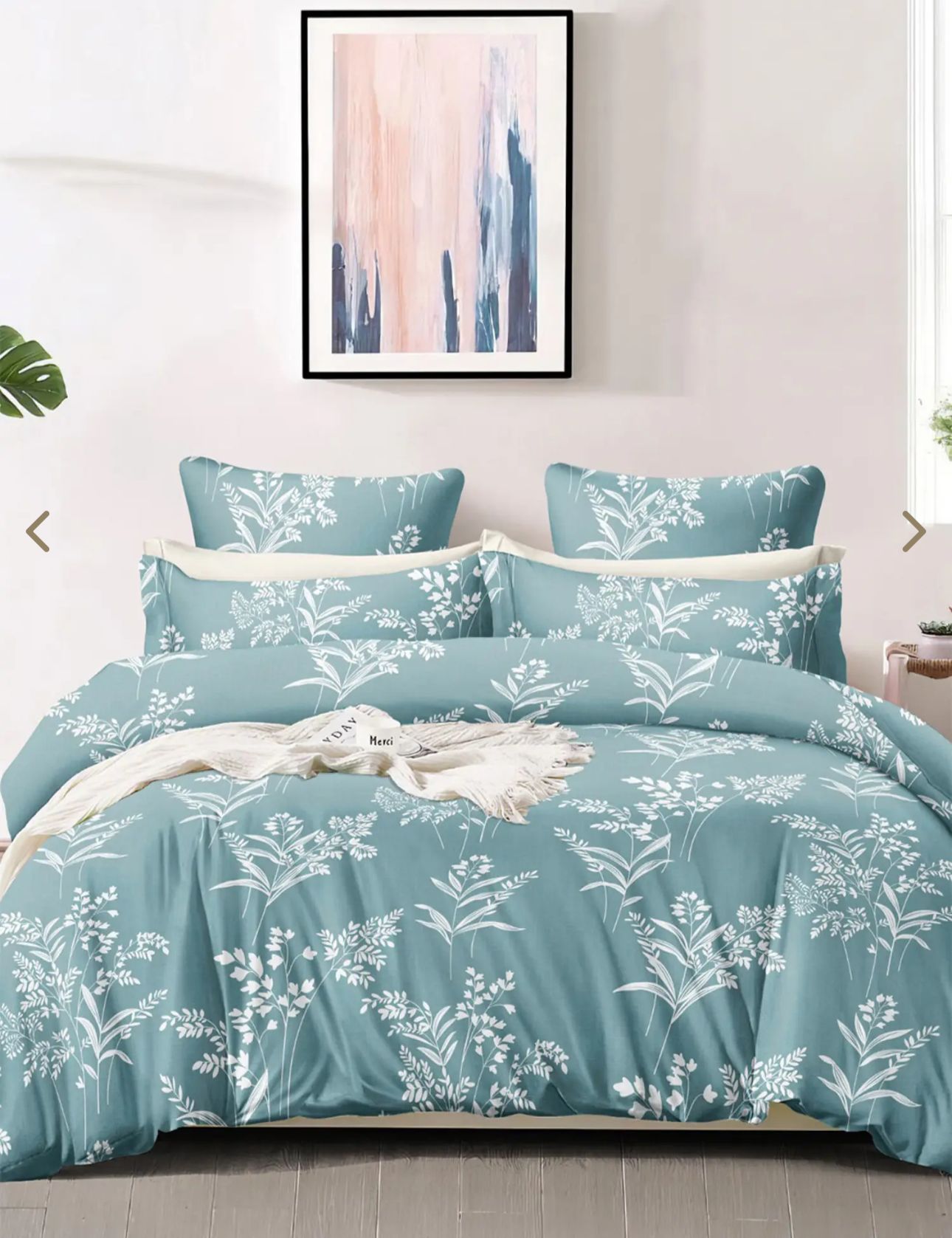 Floral Teal Blue Microfibre King Bedsheet with 2 Pillow Covers in Berlin