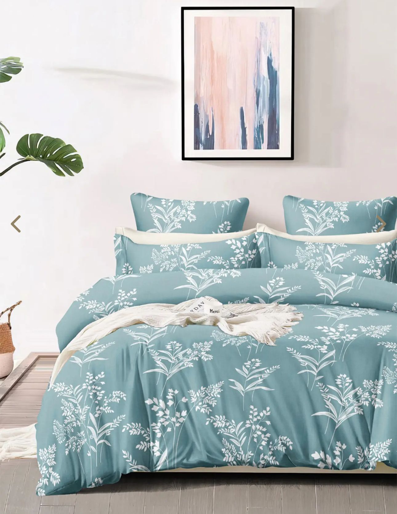 Floral Teal Blue Microfibre King Bedsheet with 2 Pillow Covers in Berlin
