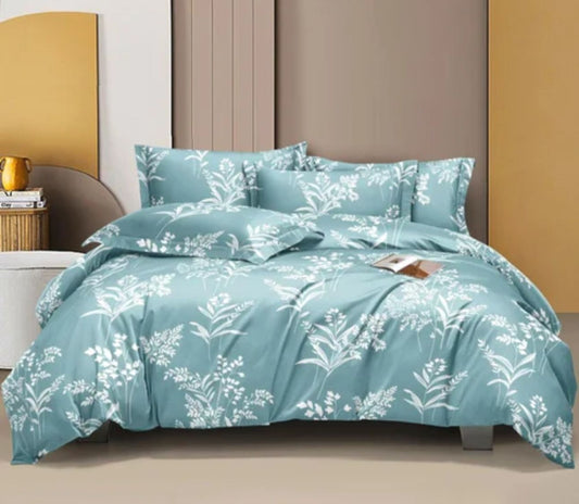 Floral Teal Blue Microfibre King Bedsheet with 2 Pillow Covers in Berlin