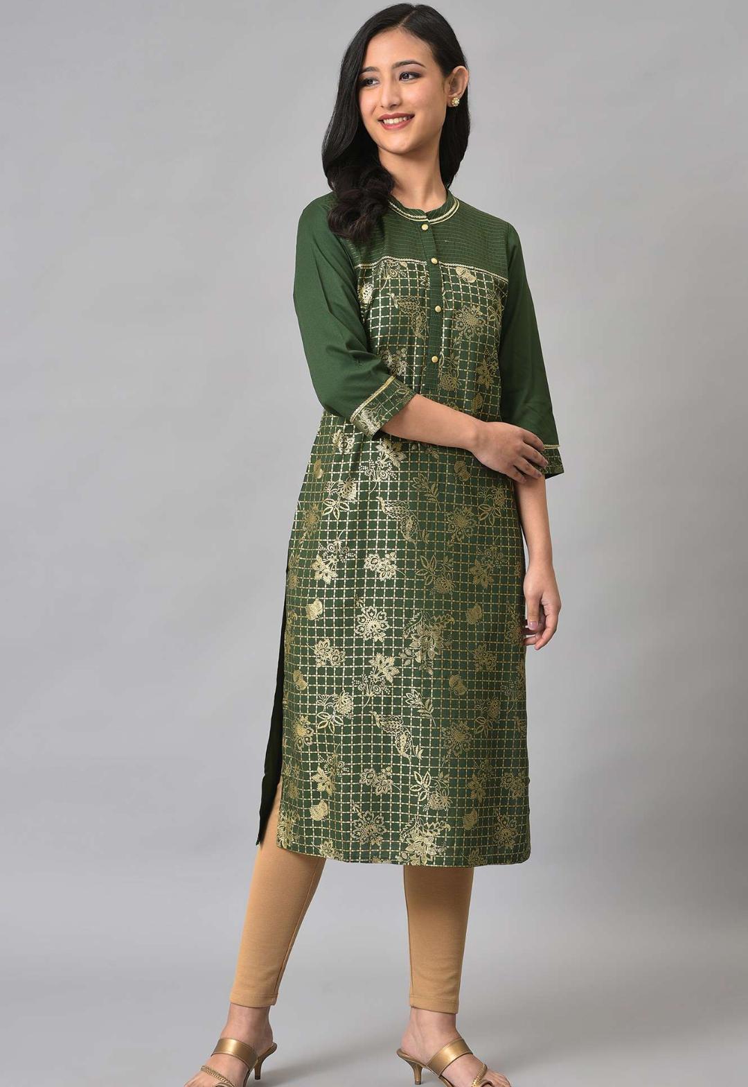 Green Button Down Ethnic Liva kurta