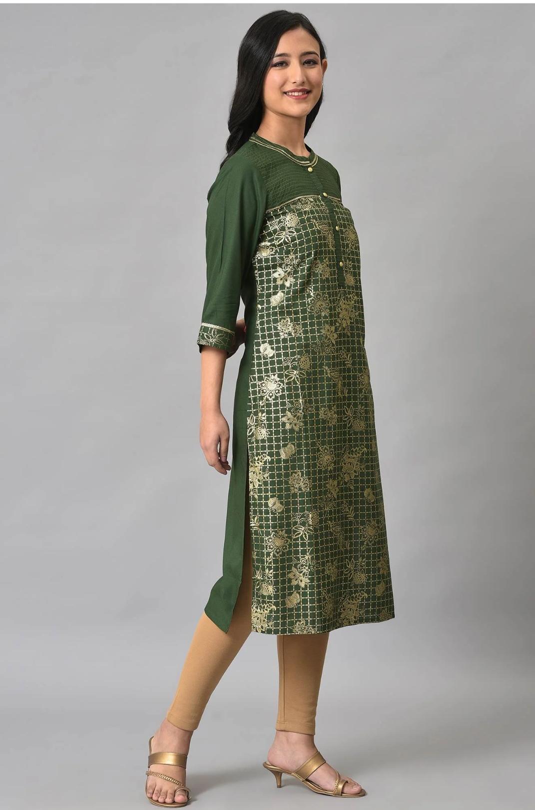 Green Button Down Ethnic Liva kurta
