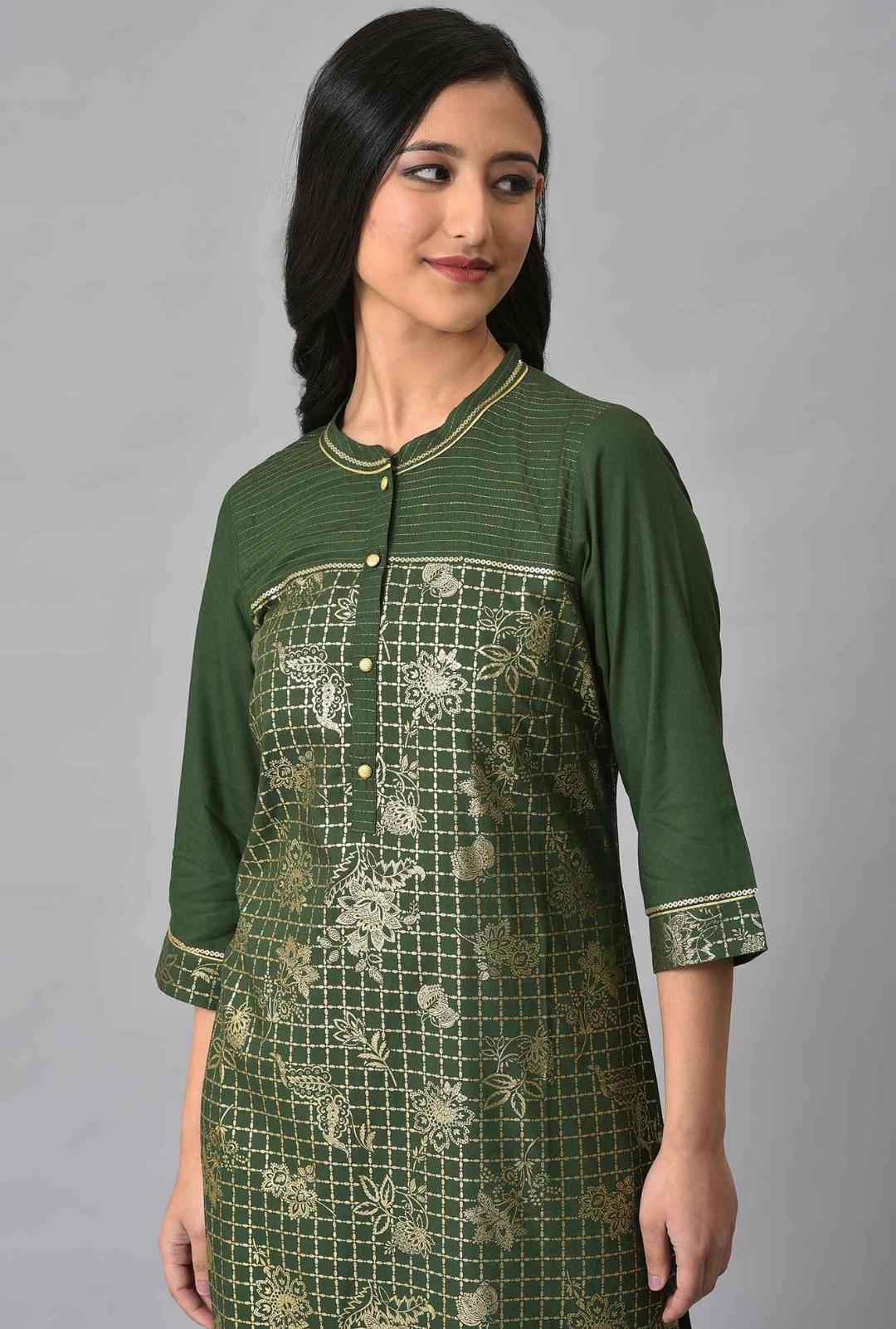 Green Button Down Ethnic Liva kurta
