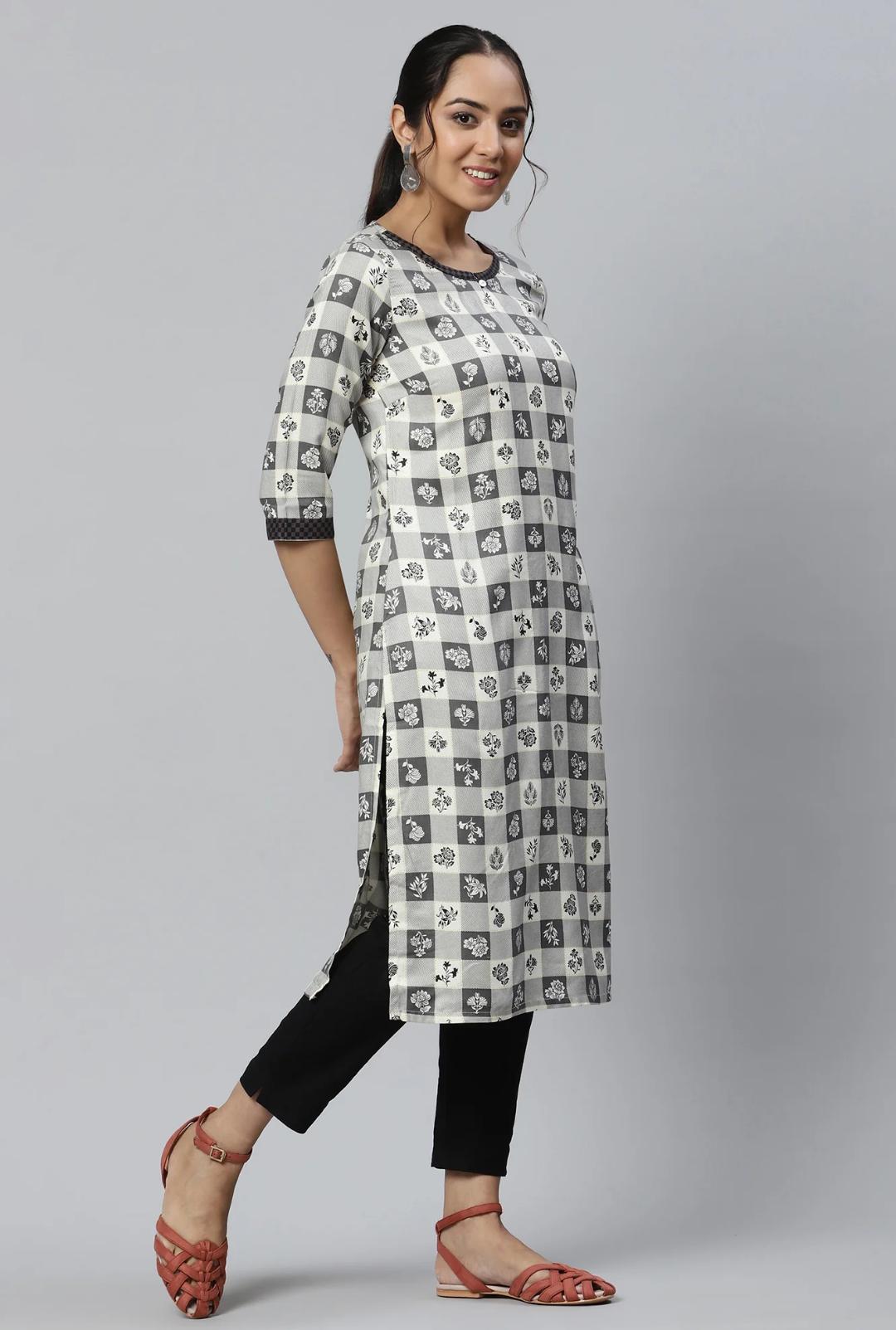 Beige Rayon Floral Printed Ethnic kurta