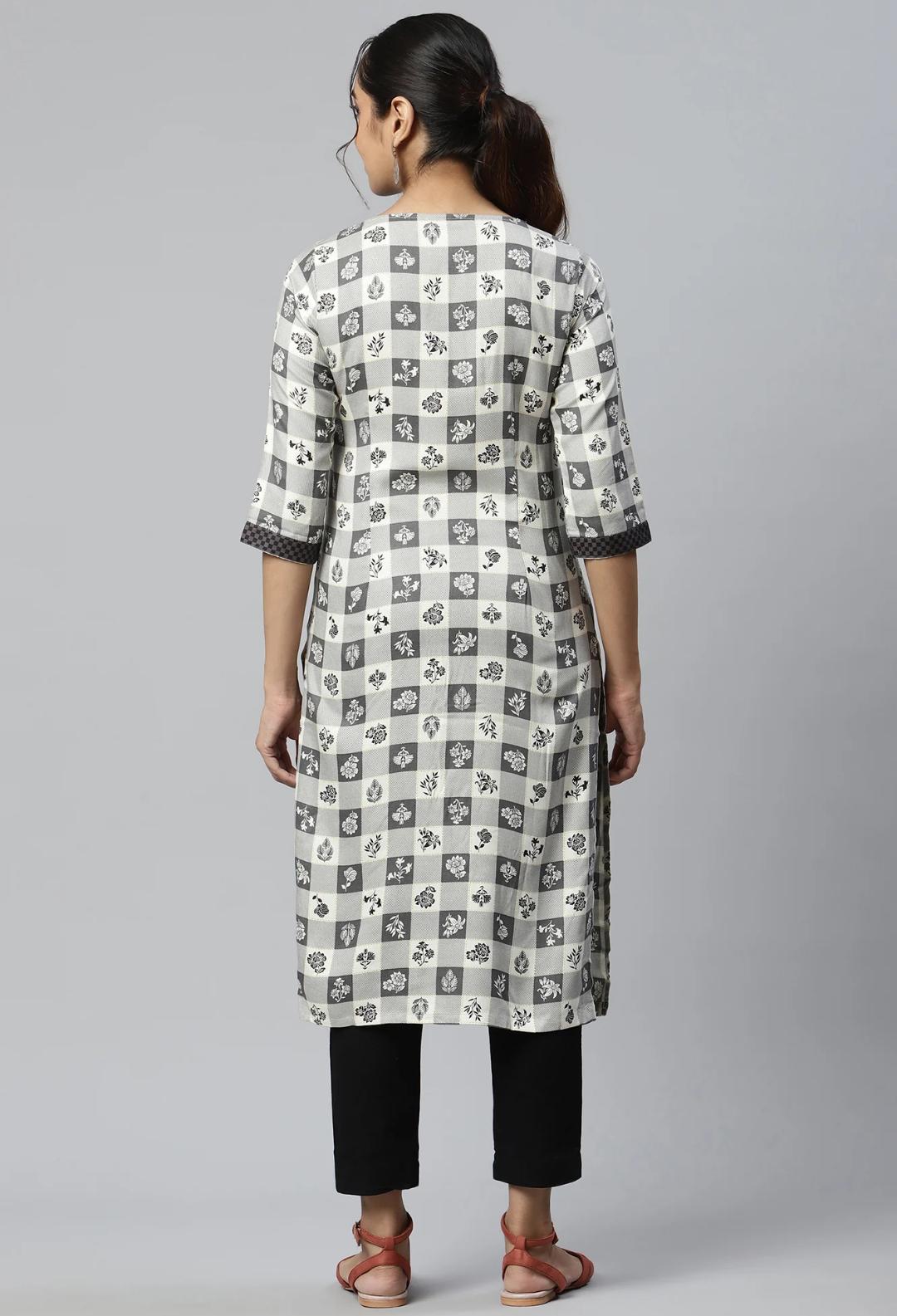 Beige Rayon Floral Printed Ethnic kurta
