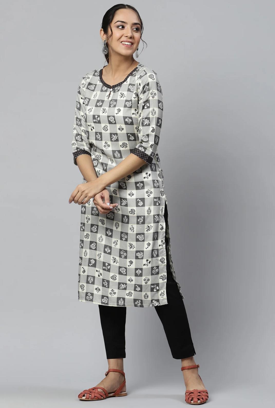 Beige Rayon Floral Printed Ethnic kurta