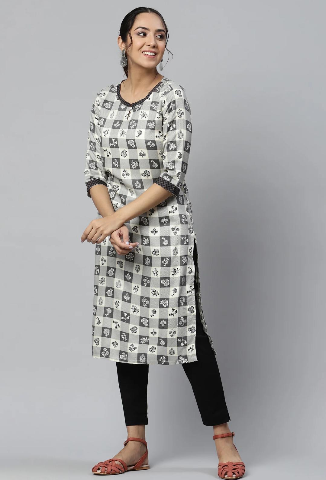 Beige Rayon Floral Printed Ethnic kurta