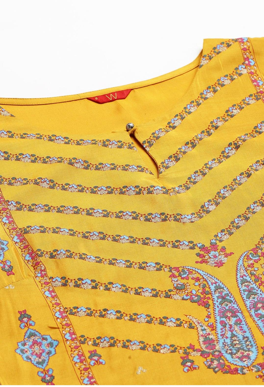 Mustard Glitter Printed Shantung kurta in Germany