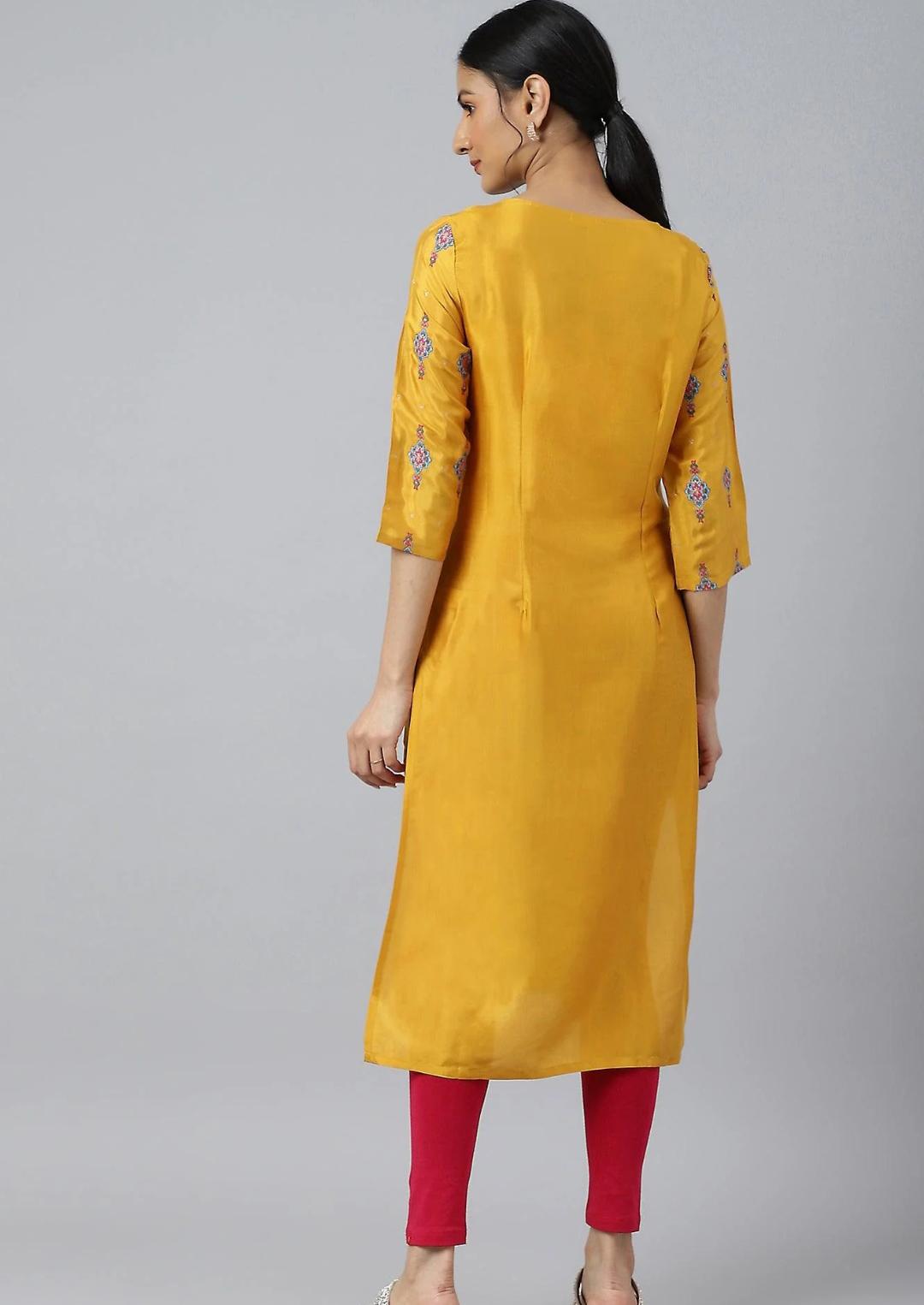 Mustard Glitter Printed Shantung kurta in Germany