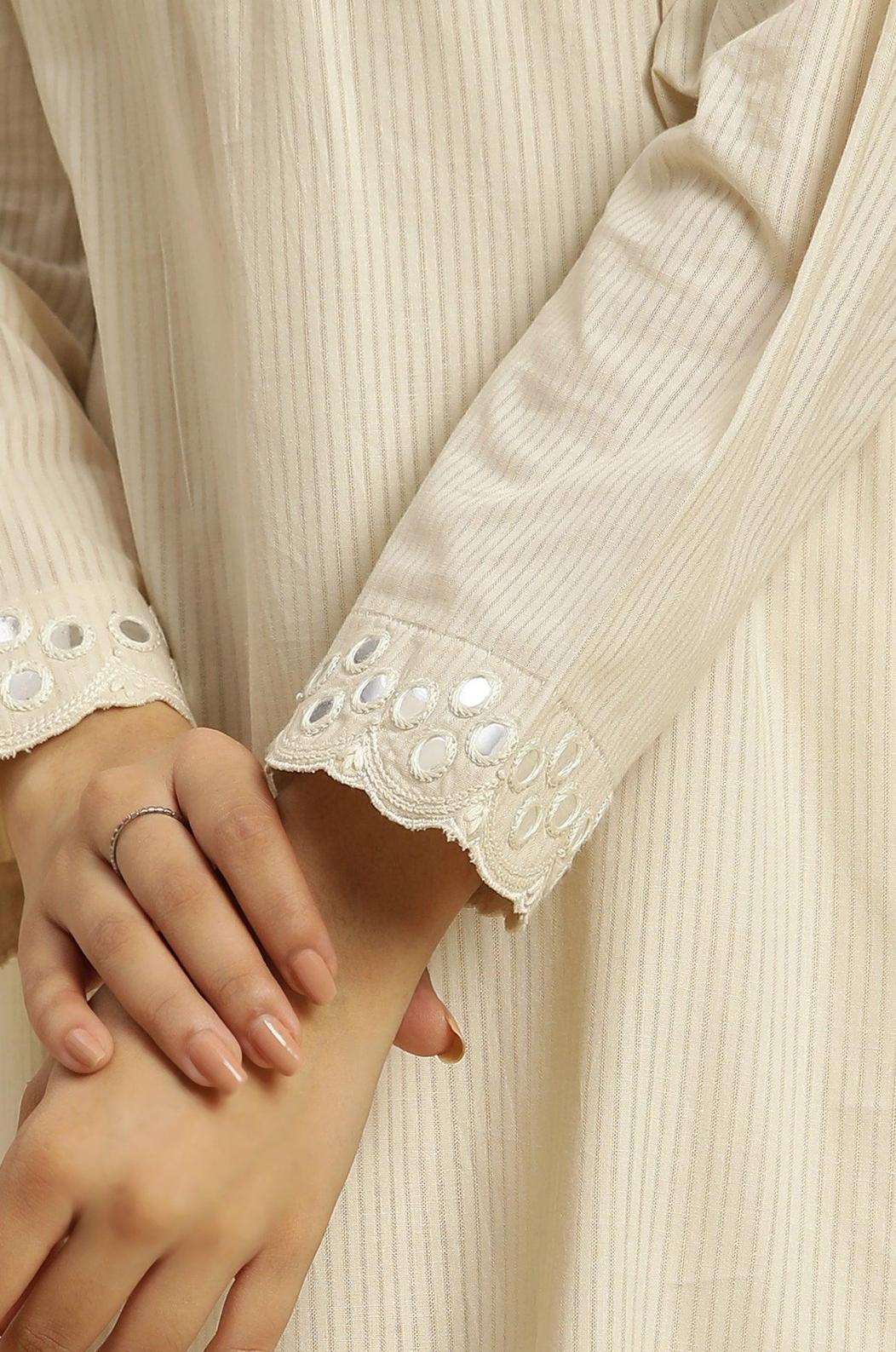Off-White Cotton Kurta With Mirror Work in Germany