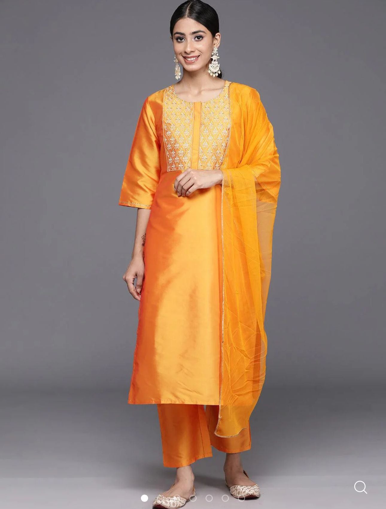 Yellow Yoke Design Silk Blend Straight Kurta With Trousers & Dupatta in Germany