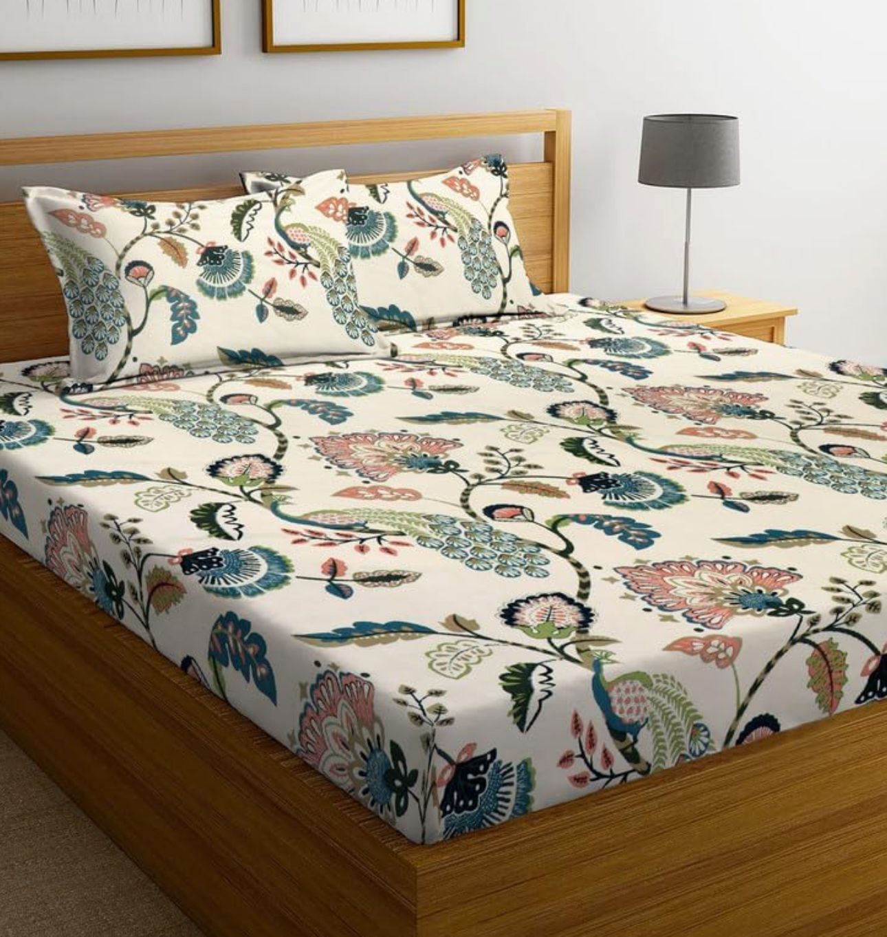 Floral Microfibre King Bedsheet with 2 Pillow Covers in Berlin